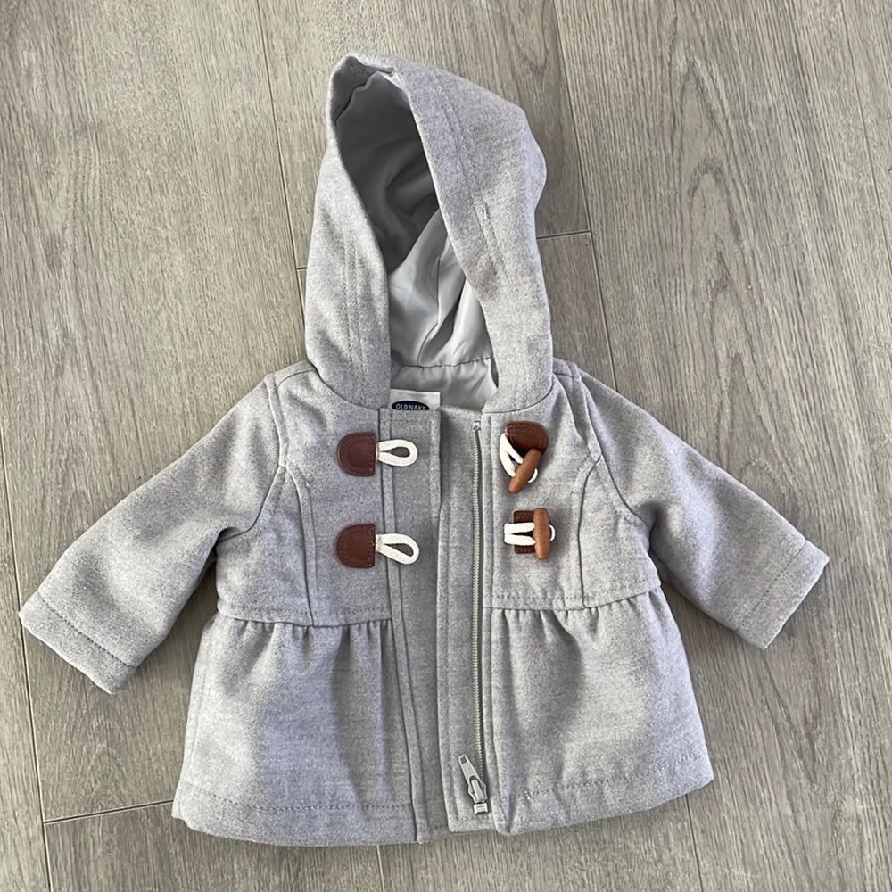 OLD NAVY Baby Girl Peacoat Jacket Hooded Zip Toggle Heather Gray